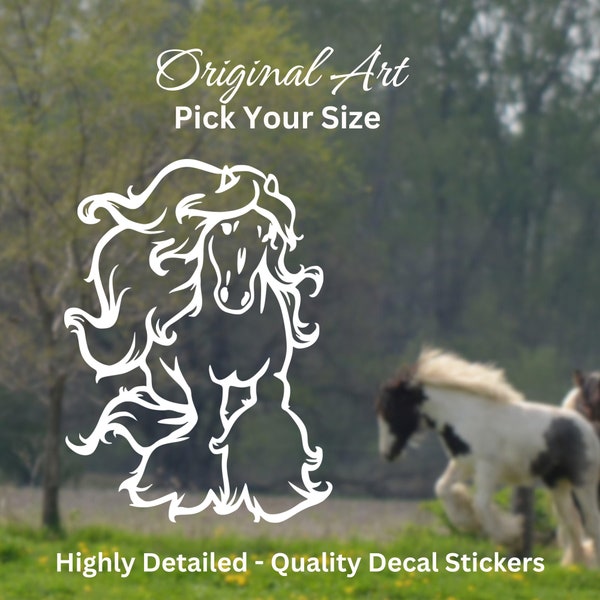 Original Feathered Draft Horse Decal Vinyl Sticker - Whimsical Gypsy Vanner Design - Handcrafted with High Quality Detail, Original Art