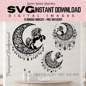 Paquete SVG PNG de caballos de tiro con plumas de Mystic Moon / Descarga de archivos de impresión de alta calidad Gypsy Vanner Graphics Clipart