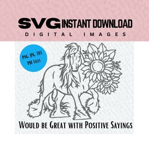 Fichier SVG original à téléchargement immédiat cheval de trait poilu SVG PNG bundle silhouette cricut graphiques gitane Irish cob fleur de tournesol