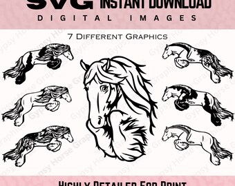 Ultimate Original Detailed Horse SVG Bundle – Diverse Breeds & Detailed Artwork, Instant Download Gypsy Vanner Horse - Feathered Draft