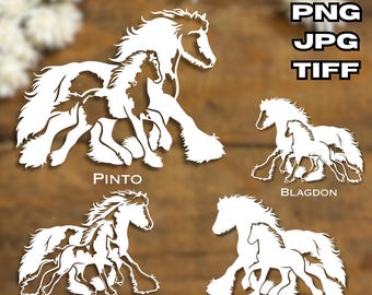 Mare and Foal | Original Digital SVG Art of Feathered Draft Horses | High-Quality Print Files Gypsy Vanner Graphics Clipart