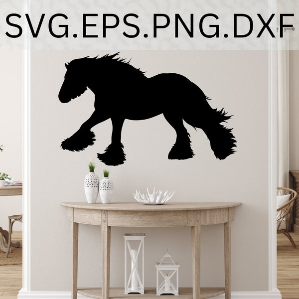 Running Gypsy Vanner SVG Draft Horse fichier graphique d’art numérique png dxf mustang cowgirl