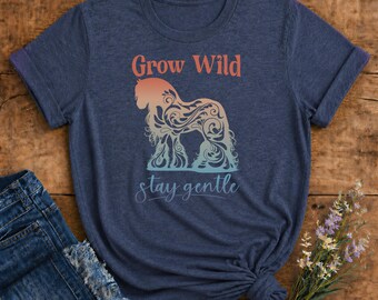 Grow Wild Stay Gentle feathered horse sunset T-Shirt | Soft Adult Tee |  filigree design