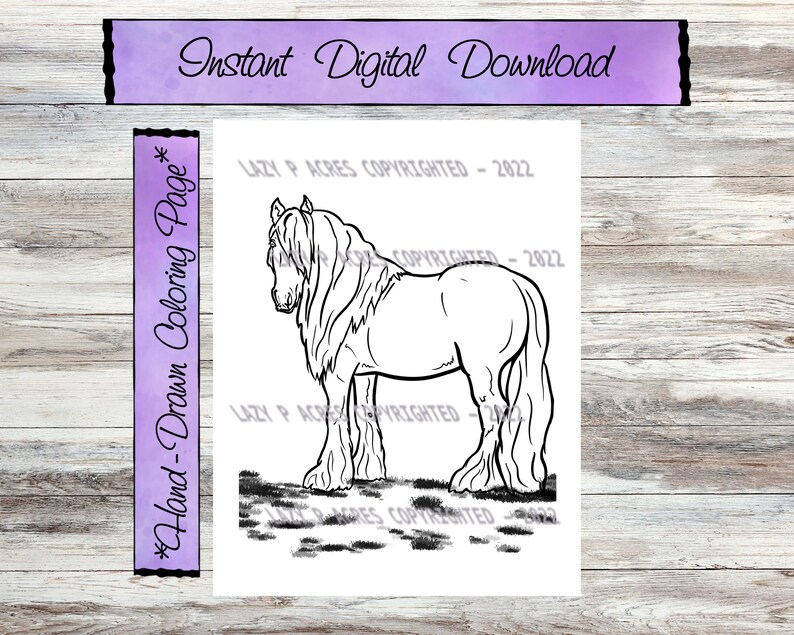Digital Coloring Pages Gypsy Horse Vanner Draft Horses Etsy