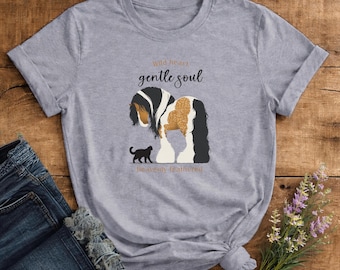 Gypsy Vanner horse sniffing cat | wild heart gentle soul | feathered T-Shirt