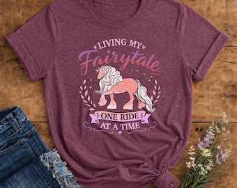 Living My Fairytale One Ride at a Time Horse T-Shirt | Pastel Fairyhorse Graphic |Soft Adult T-shirt