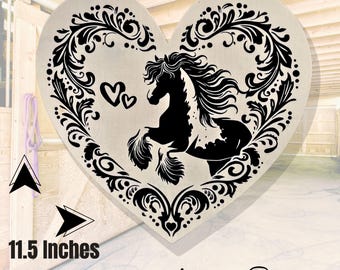 Beautiful Rearing Stallion Draft Horse Wood Accent Heart - Shaped Sign | Farmhouse Door - Wall Hanging - Barn - Garden Decor | All Seasons