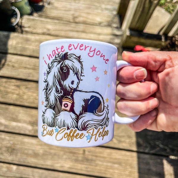 Cute Coffee Mug with Gypsy Horse - Pastel Stars - Enjoy your Coffee