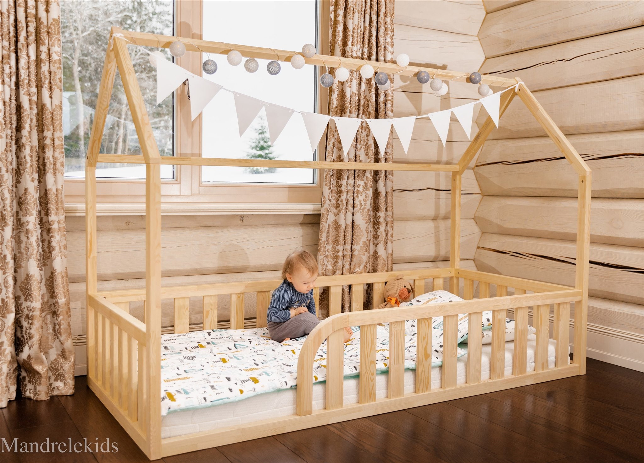 Cama individual de casa con 2 cajones y estantes de almacenamiento, cama  Montessori individual, marco de cama de plataforma individual para niños  con