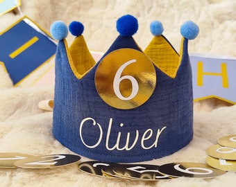 Geburstagkrone, Personalisierte Stoffkrone, Kindergeburstag Krone mit Name, Geburstagdekoration, Birthday Crown, Corona cumpleaños, Musselin