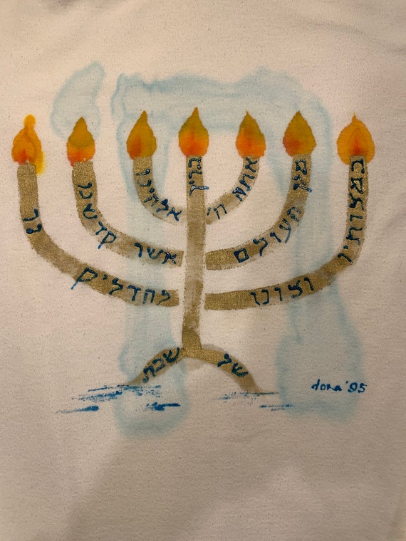 Hand-painted Shabbat (Sabbath) Menorah Candle Shi… - image 2