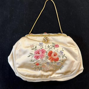 Silk and Embroidered Mid-Century Purse with Elaborate Clasp