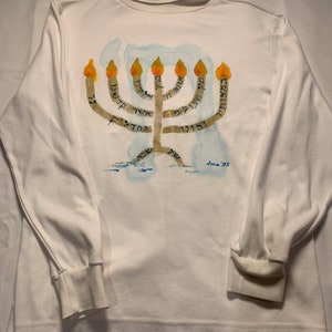 Hand-painted Shabbat (Sabbath) Menorah Candle Shirt