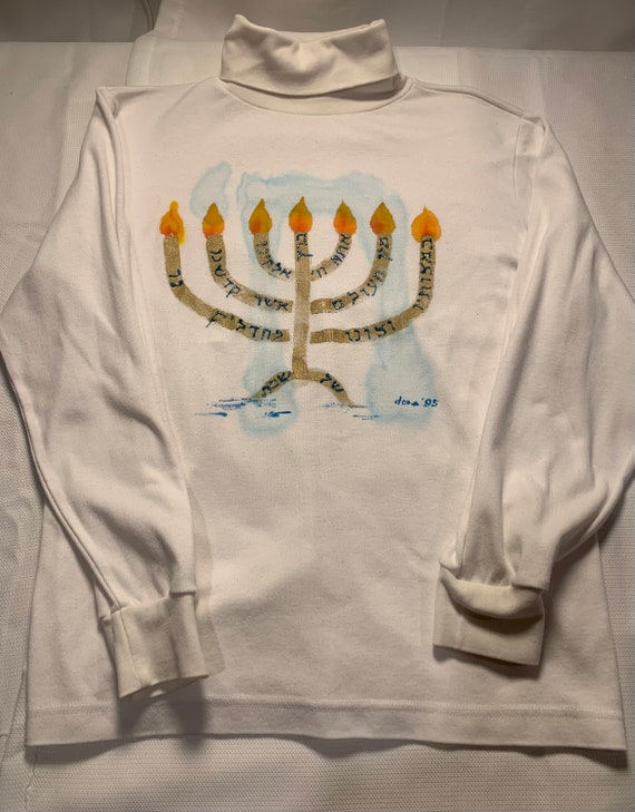 Hand-painted Shabbat (Sabbath) Menorah Candle Shi… - image 1