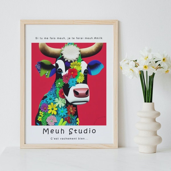 Affiche Vache colorée pour personnaliser votre décoration murale dans votre salle ou votre cuisine en haute qualité