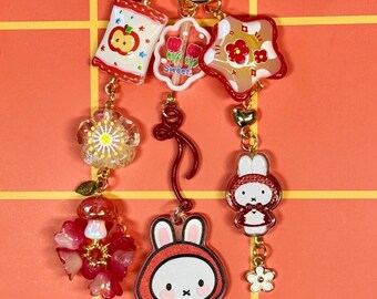 Red Hood Bunny Charm Keychain | Kawaii Acrylic Bag Charm, Strawberry Phone Accessory