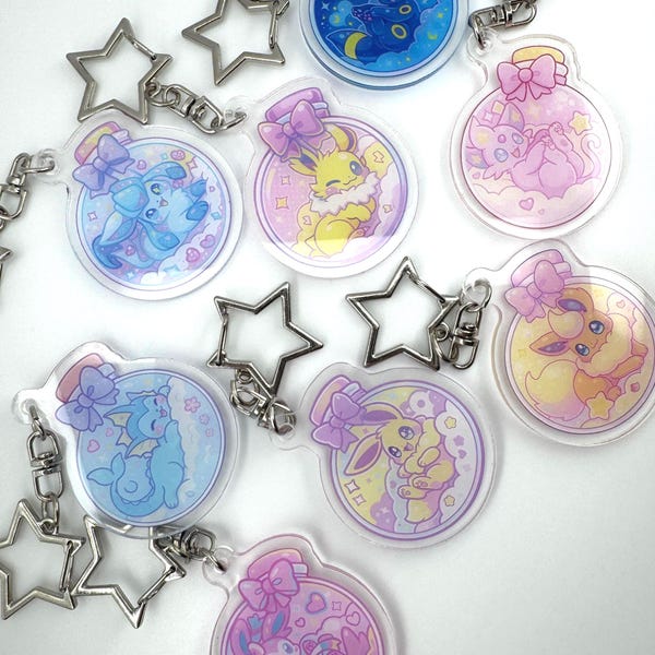 Eeveelution Mystery Keychain | Pastel Chibi Pokémon-Inspired Acrylic Charm | Kawaii Surprise Bag | Fan Art Collectible