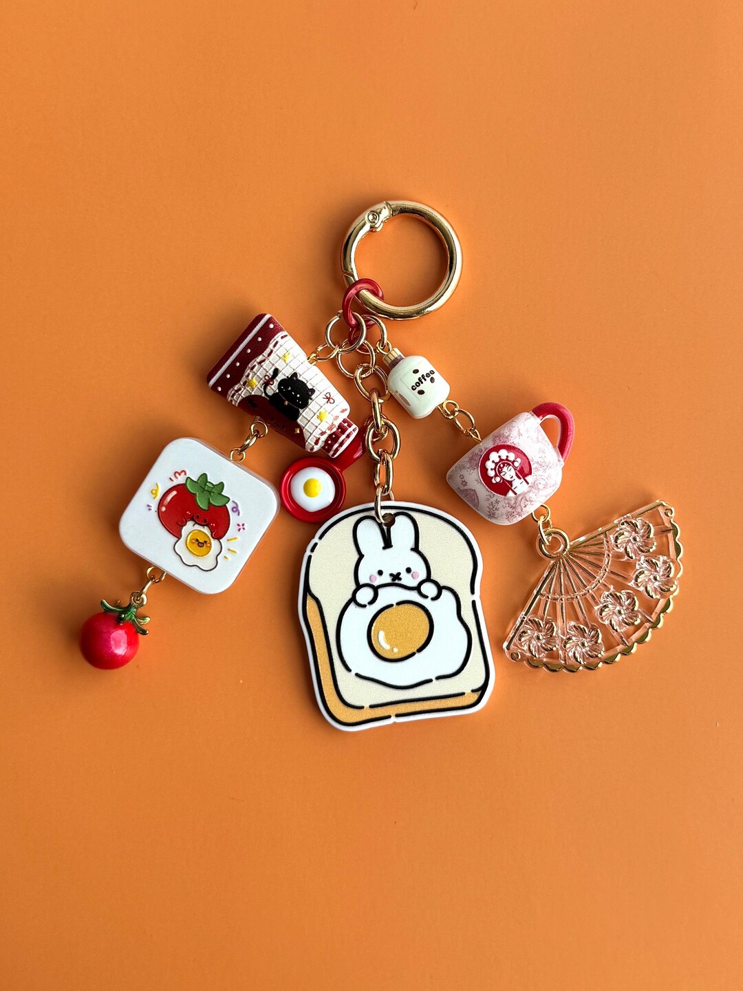 Bunny Toast Egg Keychain | Kawaii Breakfast Bag Charm | Acrylic Bunny ...