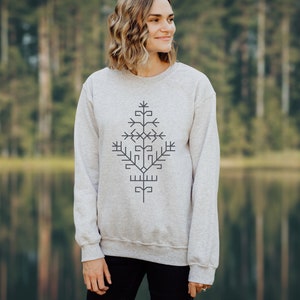 Austras koks / Pasaulio medis / Sun Tree / Sweatshirt with Baltic Pagan Tribes Symbol / Sweatshirt with Latvian & Lithuanian Folk Ornament image 1