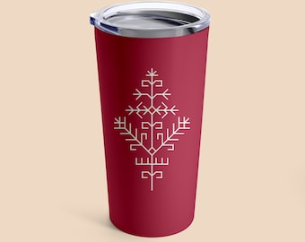 Árbol Austra / Austras koks / Árbol del Sol / Vaso de color rojo carmín con símbolo de la tribu pagana báltica letona 20oz