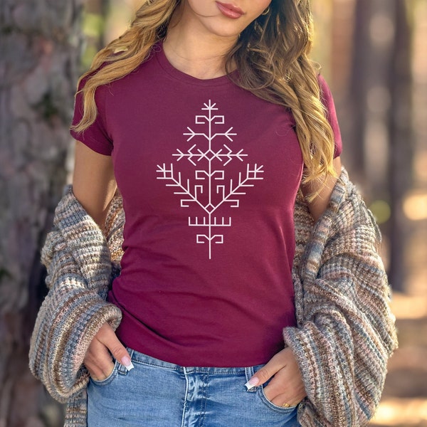 Austra tree / Austras koks / Sun Tree / Fitted Woman's T-shirt with Latvian Baltic Pagan Tribe Symbol / Latvian Folk Ornament