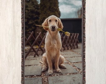 Custom Pet Photo Woven Blanket, Personalized Dog Tapestry Throw