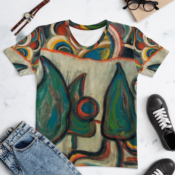 Artsy Green Forest Abstract Original Wearable Fine Art Apparel / One of a Kind Fashion Attire / Unique Fashionable Full Color Artistic Shirt