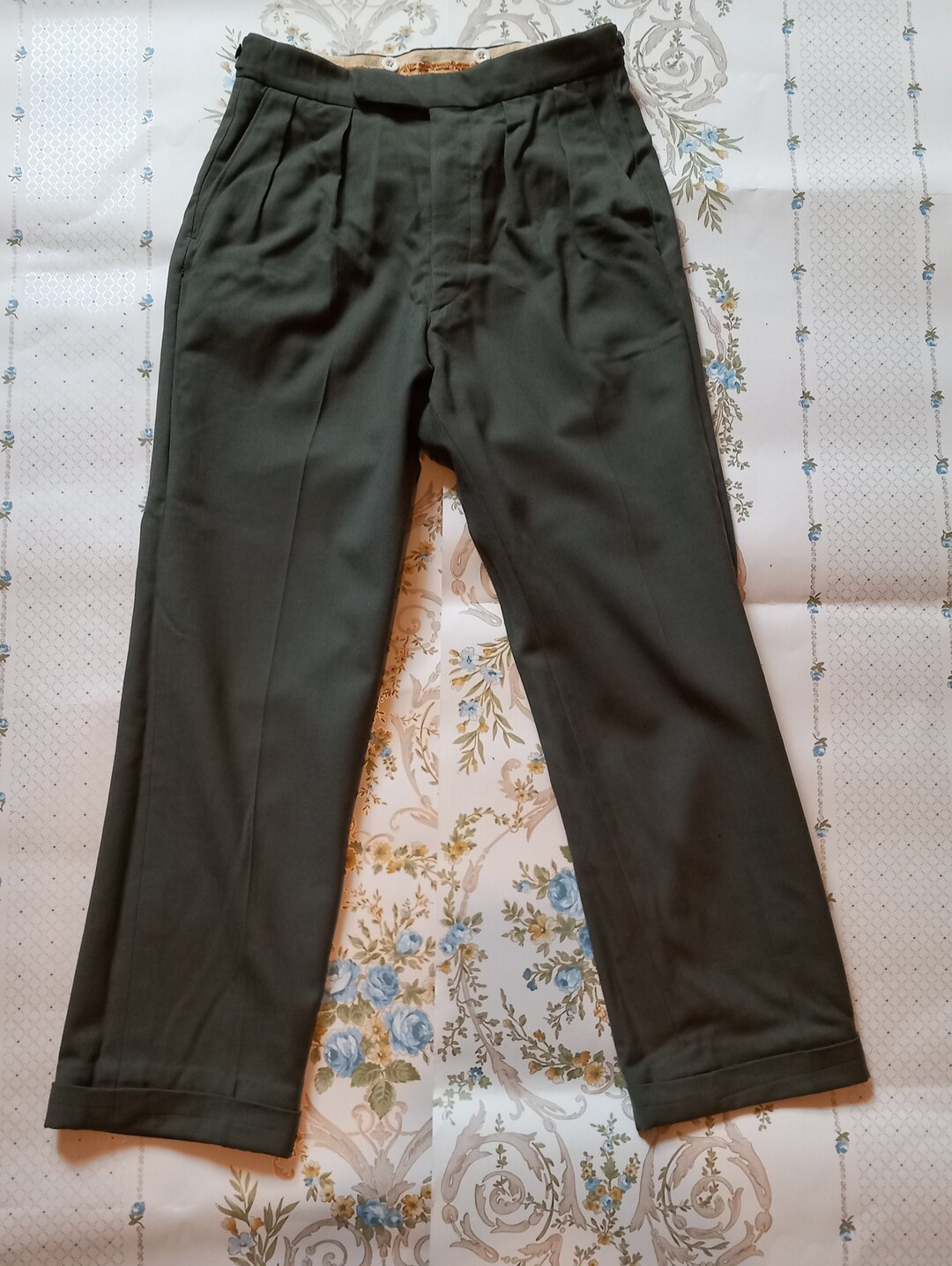 Men's Vintage Green Wool Trousers 30/32