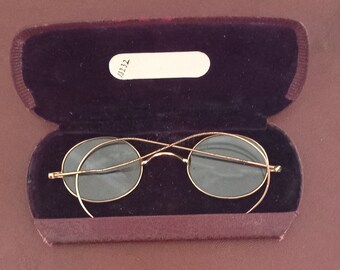 Antique Oval Wire Spectacles Glasses with Original case Cowan & Sons Ltd