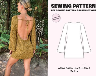 Open back mini dress / Digital PDF pattern / Size XS-XL / Instant Download with 5 Printable Sizes / Beginner / Mini summer dress / Backless