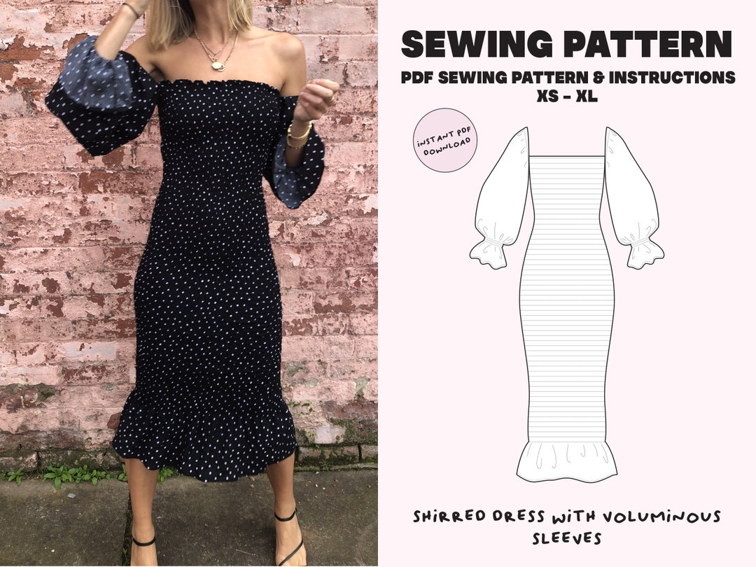 Shirred Dress Digital PDF Sewing Pattern // Size XS-XL // Instant ...