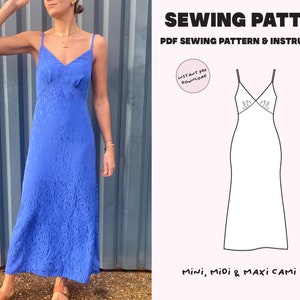 Cami dress pattern / Digital PDF pattern / Size UK 6-18 US 2-14 / Instant Download with 7 Printable Sizes / Mini, Midi, Maxi / Intermediate