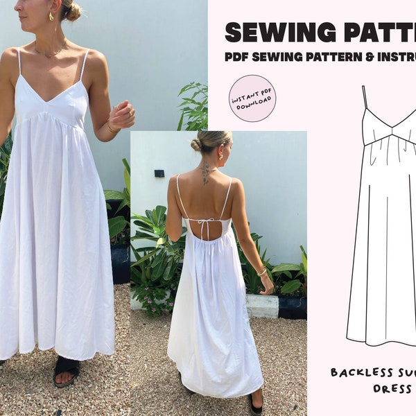 Tie back summer dress/ Digital PDF Sewing Pattern / Size XXS-XXL / Instant Download with 7 Printable Sizes / Midi dress / Wedding / Backless