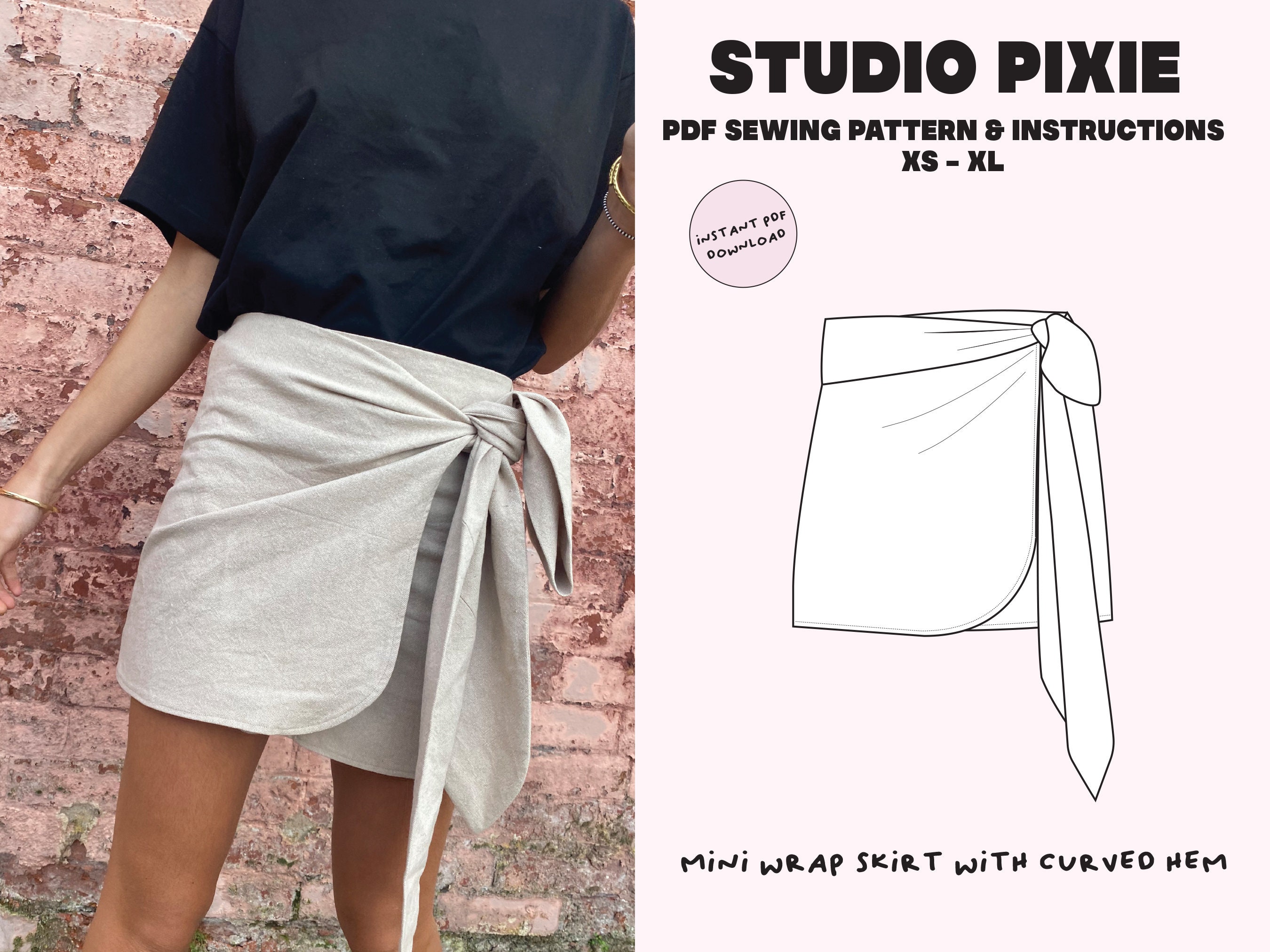 Mini Wrap Skirt Digital PDF Sewing Pattern / Size UK 6-18 / 7 