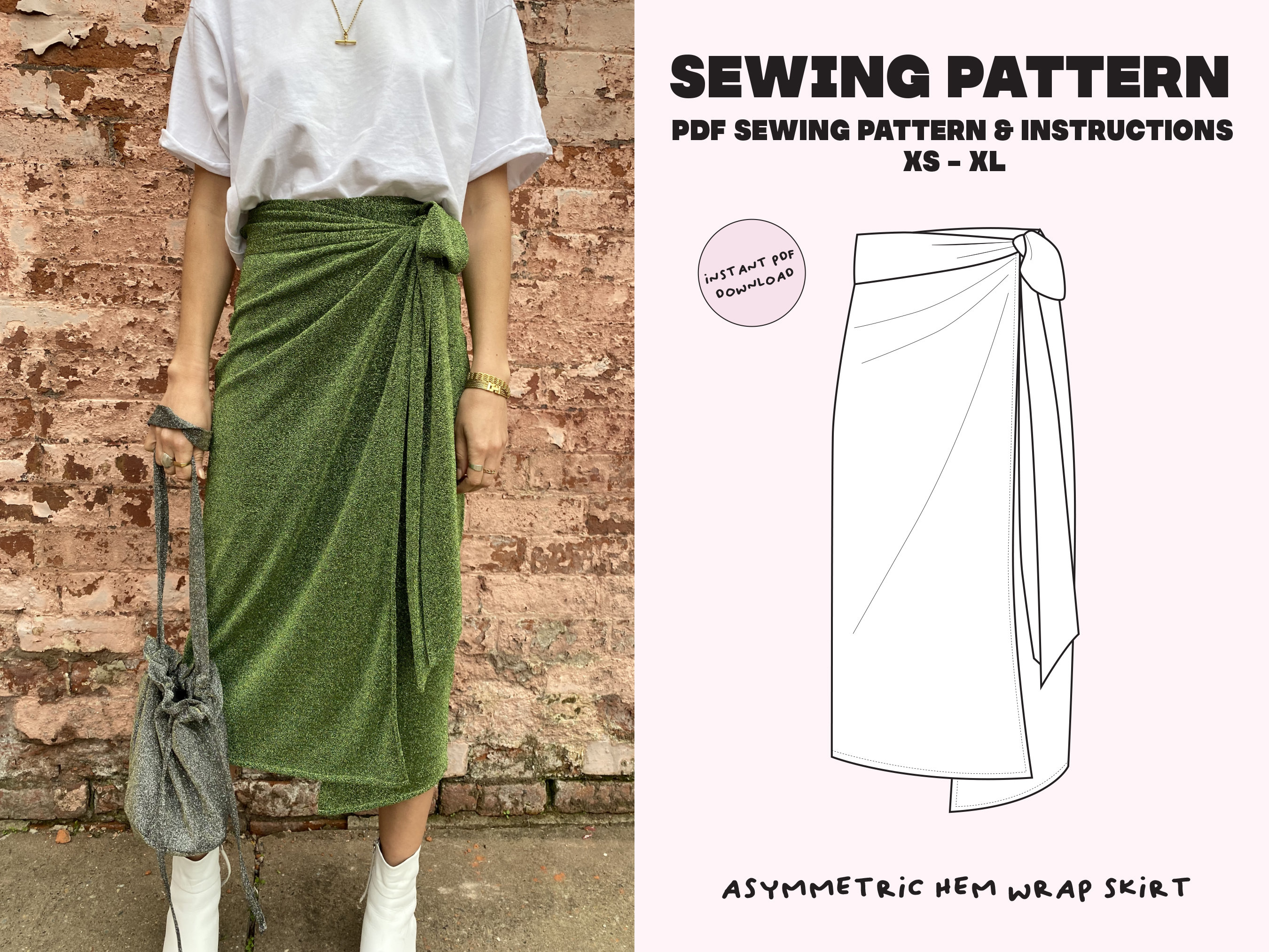 Midi Wrap Skirt Digital PDF Sewing Pattern // Size XS-XL