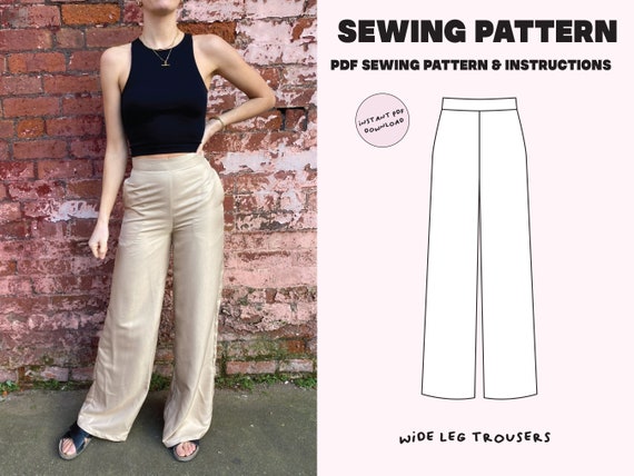 Wide Leg Trousers / Digital PDF Pattern / Size XS-XL / Instant Download  With 5 Printable Sizes / Zip Closure / Beginner-intermediate 