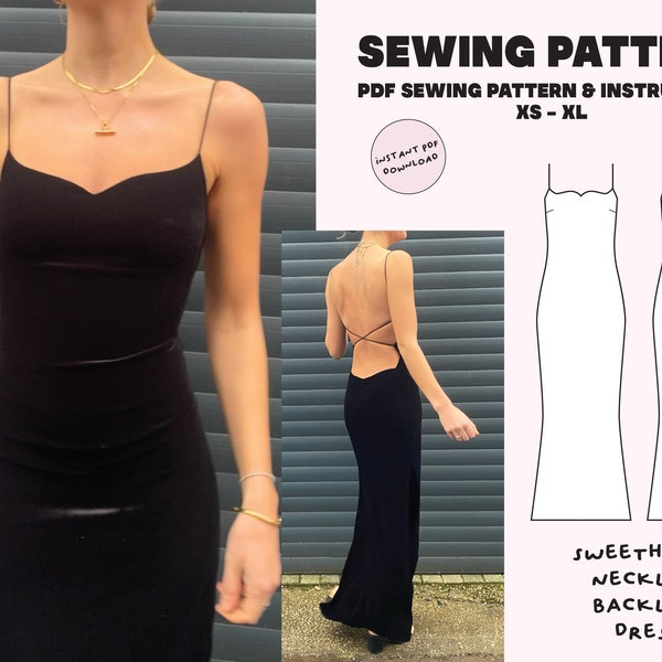 Sweetheart neckline backless dress / Digital PDF pattern / Size XS-XL / Instant Download with 5 Printable Sizes / Cross over back / Formal