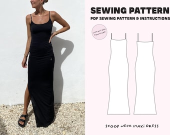 Maxi dress scoop neck/ Digital PDF Sewing Pattern / Size XXS-XXXXL / Instant Download with 9 Printable Sizes / Beginner friendly / skims