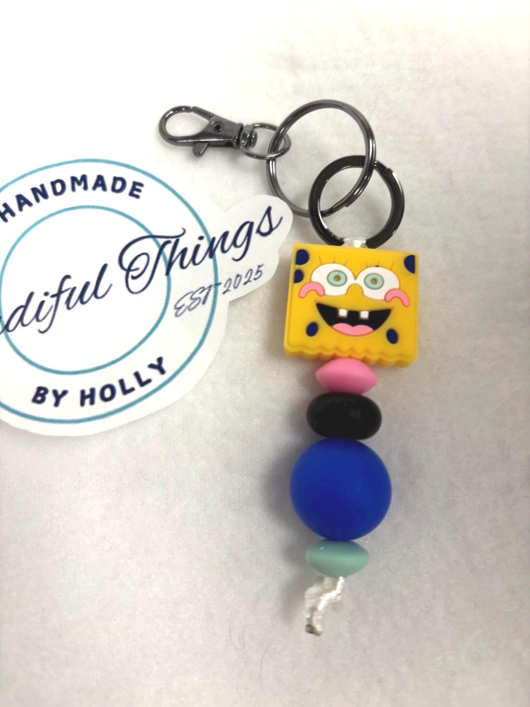 Sponge Key Chain Beaded Key Chain/bag Charm Keychain ~ 3D Yellow Sponge Focal - Silicone ...