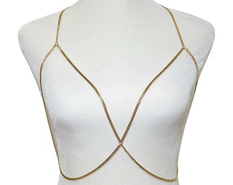 18k Gold Plated Bralette Tarnish Resistant Body Jewelry Handmade Stainless Steel