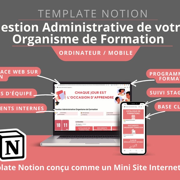 Template Notion Gestion Administrative pour Organisme de Formation, inclus la préparation de l'audit de certification Qualiopi