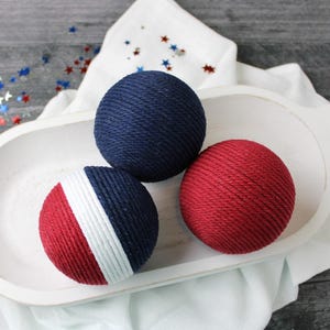 Macrame Wrapped Balls, Patriotic Decor, Decorative Balls, Yarn Wrapped Balls, Home Decor, Bowl Filler, Vase Filler, Set of 3