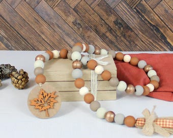 Fall Wood Bead Garland, Fall Decor, Autumn Decor, Fall Tiered Tray, Thanksgiving Decor, Fall Leaf Garland, Leaf Peeping Gift