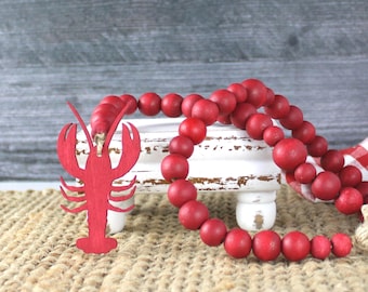 Crawfish Wood Bead Garland, Summer Garland, Cajun Garland, Crawfish Boil Decor, Crawfish Tiered Tray, Crawfish Boil Gift