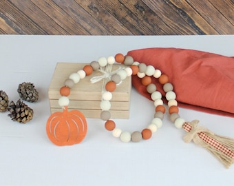 Fall Wood Bead Garland, Fall Decor, Autumn Decor, Fall Tiered Tray, Thanksgiving Decor, Pumpkin Beaded Garland