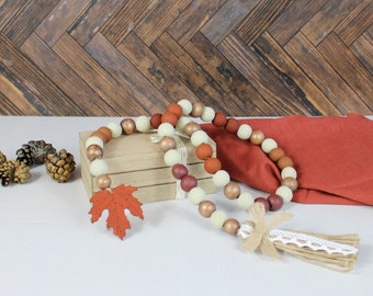 Fall Wood Bead Garland, Fall Decor, Autumn Decor, Fall Tiered Tray, Thanksgiving Decor, Maple Leaf Garland, Leaf Peeping Gift