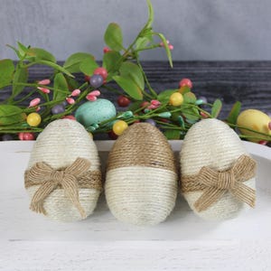 Jute Wrapped Eggs, Decorative Easter Eggs, Easter Decor, Spring Decor, Tiered Tray Easter, Easter Basket Gift, Bowl Filler, Set of 3 画像 5