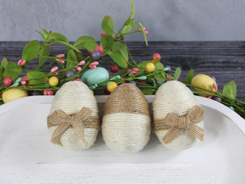 Jute Wrapped Eggs, Decorative Easter Eggs, Easter Decor, Spring Decor, Tiered Tray Easter, Easter Basket Gift, Bowl Filler, Set of 3 画像 5