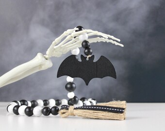 Halloween Wood Bead Garland, Halloween Decor, Spooky Decor, Halloween Tiered Tray, Black Bat Garland