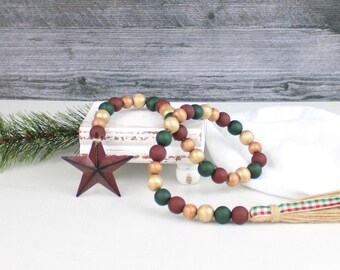 Christmas Star Wood Bead Garland, Holiday Decor, Christmas Tiered Tray, Xmas Gift